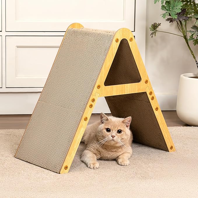 Conlun A-Frame Cat Scratchers for Indoor Cats, Wood Frame & Recycled Cardboard Scratch Pad, Dual-Sided Vertical Horizontal Scratching Board, Space-Saving Furniture Protector for Sofa Walls, Medium