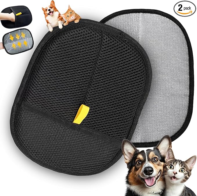 2 Pcs Pet Hair Remover Glove for Dogs Cats Electrostatic Reusable Pet Grooming Mitt with Mesh Back, Lint & Fur Remover Glove for Furniture Bedding Carpet & Clothing, Easy to Clean