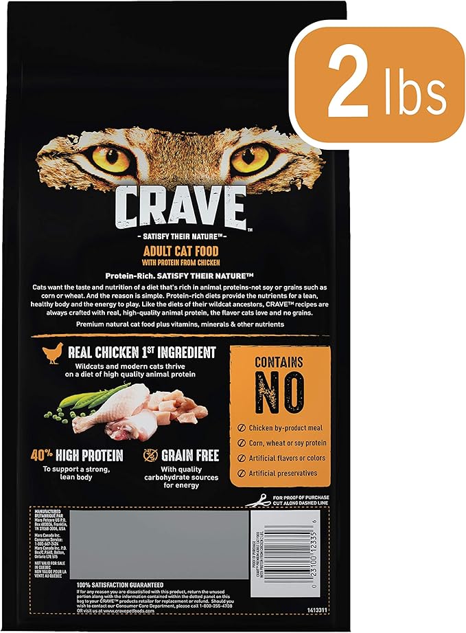 CRAVE Grain Free Adult High Protein Natural Dry Cat Food with Protein from Chicken, 2 lb. Bag
