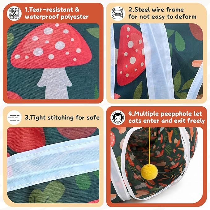 Cat Tunnel for Indoor Entertainment, Tear-Resistant Cat Play Tube with Play Ball, Collapsible Pet Tube with Interactive Peephole, Ideal for Kittens Puppies Rabbits (Octopus-Shaped)