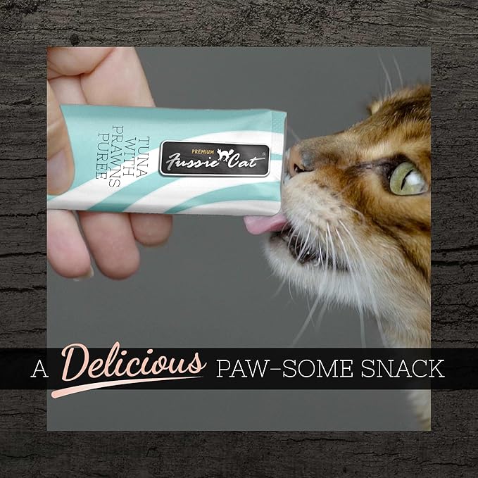 Fussie Cat Tuna with Prawns Puree, lickable cat Treats, 0.5oz Pouch (Pack of 12)