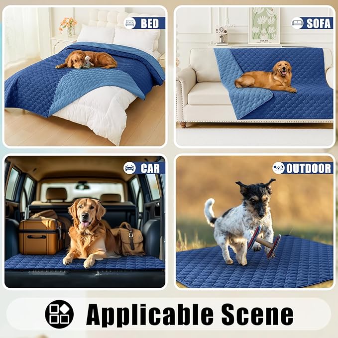 Smiry Waterproof Dog Bed Cover Blanket, Soft Reversible Pet Blanket, Washable Leakproof Cats Dogs Couch Cover for Sofa, Couch, Furniture (68x82 Inch, Navy/Blue)
