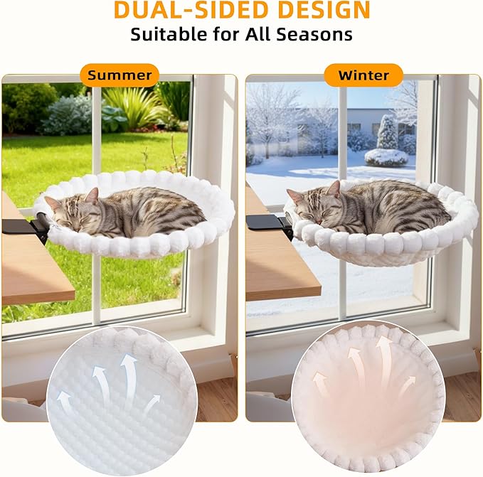 Cat Desk Bed - Faux Rabbit Fur Cat Hammock for Desk, 180° Rotating Adjustable, Reversible Dual-Sided Mat for All Seasons, Removable & Washable, Supports 40 lbs for Office Game Tables
