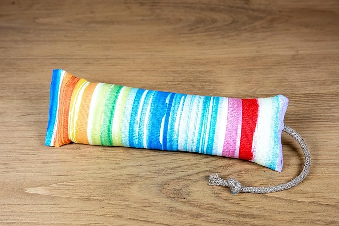 Meowy Janes Tough Canvas Cat Kicker Toy, Stuffed with 100% Catnip (1/4 LB), Original, Super Potent Canadian Catnip! | All Natural Large Size 10" Kitty Kicker (Watercolor Rainbow Striped)
