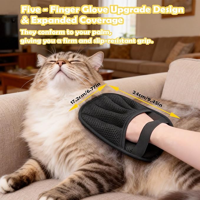 2-Pack Upgraded Pet Hair Removal Gloves - Reusable Electrostatic Magic for Furniture, Car & Pet Grooming | Fur & Lint Remover Duo for Dogs & Cats