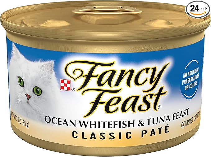 Purina Fancy Feast Classic Pate Ocean Whitefish and Tuna Feast Classic Grain Free Wet Cat Food Pate - (Pack of 24) 3 oz. Cans