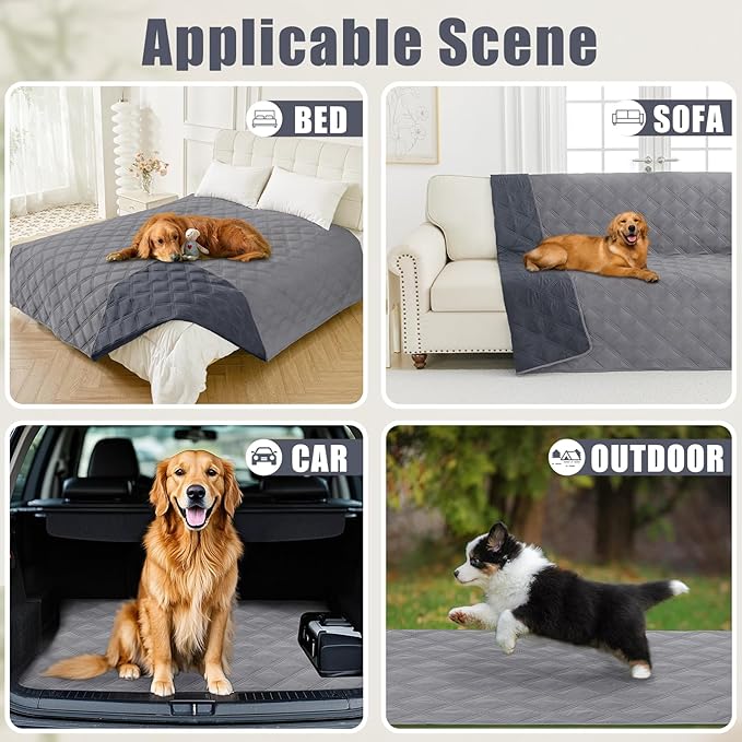 Smiry Waterproof Dog Bed Cover Blanket 82x102, Soft Reversible Pet Blanket, Washable Leakproof Cats Dogs Couch Cover for Sofa, Couch, Furniture, Grey/Dark Grey
