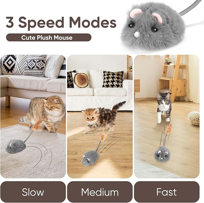 Pawingcat Remote Control Cat Toy Rechargeable Cat Mouse Toy Automatic Interactive Cat Toys for Indoor Cats Toy with 3-Speed Adjustment and 4 Directions