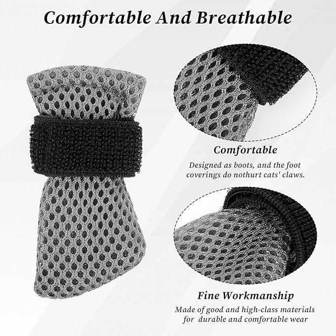 5 Pcs Cat Boots Anti Scratch Mittens Gloves with Elizabethan Collar Adjustable Cat Claw Protectors Covers Mesh Breathable Kitten Shoes Booties Anti Scratch Socks for Pet Bathing Cutting Nails
