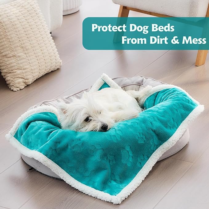 Qeils Pet Blankets for Cats - Waterproof Cat Blanket Washable - Sherpa Fleece Puppy Blanket, Soft Plush Reversible Throw Protector for Bed Couch Car Sofa, 25"X30", Teal