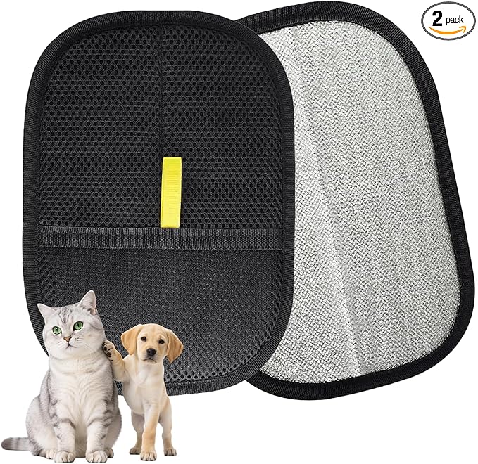 【2 Pack】 Pet Hair Remover Glove for Cats & Dogs, Electrostatic Pet Hair Removal Gloves, Reusable Pet Hair Remover Tool for Furniture, Couch, Carpet, Car Seat, Curtains & Clothing (2)