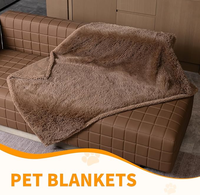 Brown Long Faux Fur Calming Dog Blankets for Bed Covers Fluffy Sherpa Fleece Blanket Couch Cover Protection for Big Dogs and Pets(Brown,XL-85x57in)