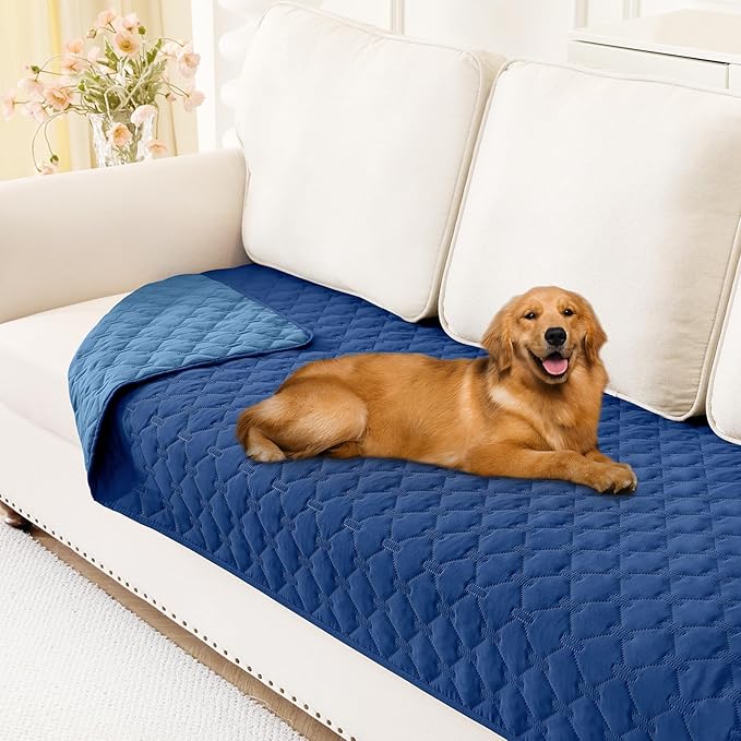 Smiry Waterproof Dog Bed Cover Blanket, Soft Reversible Pet Blanket, Washable Leakproof Cats Dogs Couch Cover for Sofa, Couch, Furniture (30x70 Inch, Navy/Blue)