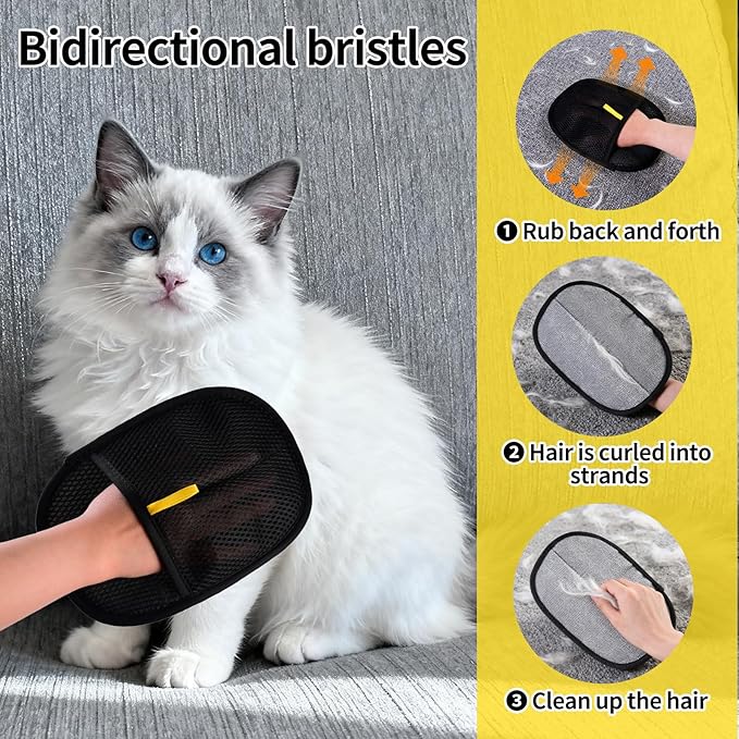 Pet Hair Removal Glove for Cats and Dogs,2PCS Large Magic Brush Tool for Pet Hair Remover,Reusable with Bidirectional Bristles,Pet Hair Remover Tool for Clothing,Couch,Carpet,Car Seat