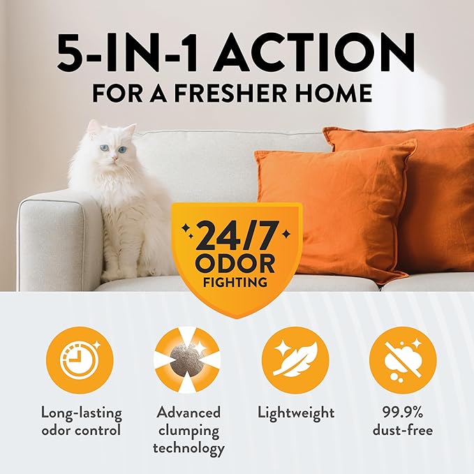 ARM & Hammer Hardball Lightweight 5-in-1 Clumping Cat Litter, 24/7 Odor Control, Long-Lasting Non-Clay & 99.9% Dust-Free Multi-Cat Formula, Garden Bloom Scent, 14.5 Lbs