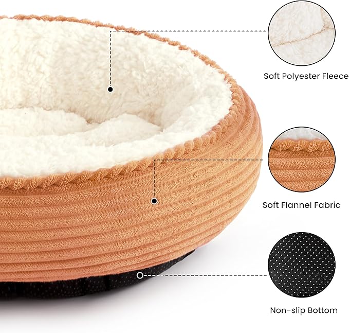 Love's cabin Round Donut Cat and Dog Cushion Bed, 25in Pet Bed for Small or Medium Dogs, Anti-Slip & Water-Resistant Bottom, Soft Durable Fabric Pet Beds, Washable Calming Cat Bed Orange Stripe
