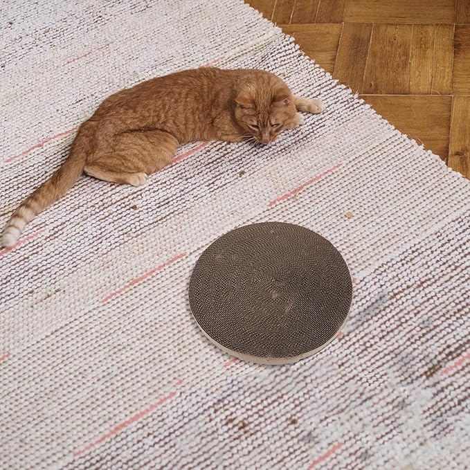 TOYANDONA Replaceable Corrugated Paper Cat Scratching Pad Core, Reusable Round Floor Scratching Board for Indoor Kittens, Natural Sturdy Replacement Scratcher for Cat Beds and Furniture