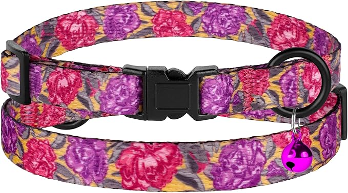 2 Pack Cat Collars with Bell - Breakaway Soft Collar for Girl & Boy Cats, Adjustable Safety Cute Kitten Collars – Comfortable Stylish Patterned Print Design Lightweight (Colorful + Flowers)