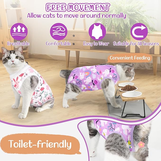 SlowTon Cat Recovery Suit - Cat Onesie for Cats After Surgery Female Male, Kitten Clothes Cats Surgical Spay Suit Abdominal Wounds, E-Collar Alternative Bodysuit Shirt Anti-Licking (Purple, M)