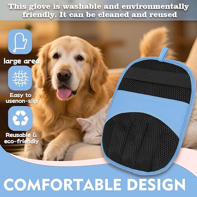 Electrostatic Pet Hair Removal Gloves: Quick Wiping Reusable & Washable for Sofa, Clothing, Pet Beds, Effortless Cats & Dogs Hair Remover Gloves (Blue)