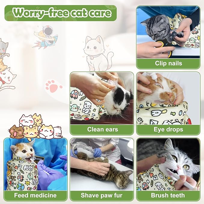 Cat Grooming Wrap with Cat Nail Clipper(27.6"x27.6"), Cat Restraint Wrap for Cutting Nails Anti Scratch/Bite/Escape, Large Cat Swaddle Wrap, Cat Grooming Supplies