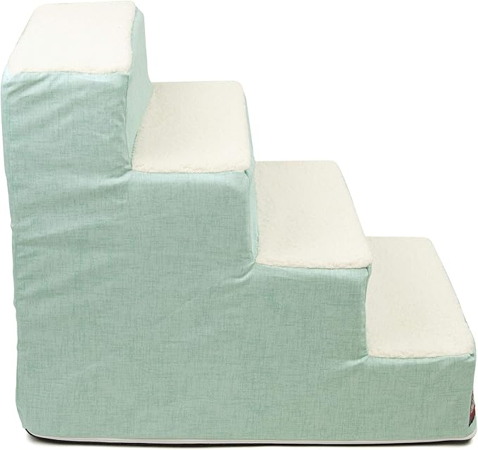 Majestic Pet 4 Step Portable Dog Stairs for Small Dogs to get on Bed Supports 25 lbs or Less – Dog Steps for High Bed with Machine Washable Cover – Pet Stairs for Cats Jackson Heathered Mint Teal