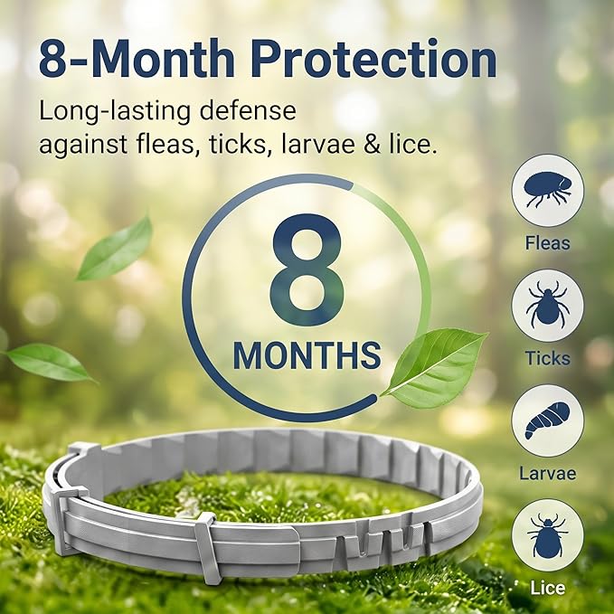 Craveit Cat Flea Collar, 2 Pack Flea Collar for Cats, Gentle Plant-Based Tick Repellent for cat, Waterproof & Adjustable, 8-Month Long-Lasting Defense