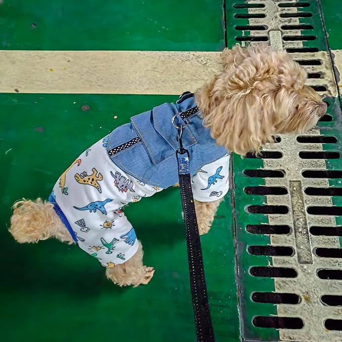 Dino Pet Pajamas Dog Jumpsuit Puppy Clothes, Cotton Pet Pajamas Kitten Soft Material Small Dog Onesie Cat Sweater Puppy Pjs Chihuahua Yorkie Onesie (Dino Pajamas, X-Small)