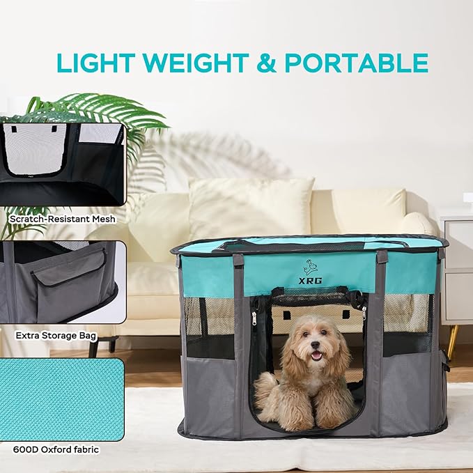 Portable Foldable Pet Playpen Collapsible Crates Kennel Playpen for Dog cat and Rabbit &Travel playpen Outdoor or Indoor (Medium（31.5" L x 23.6" W x 21.7" H）, Green)
