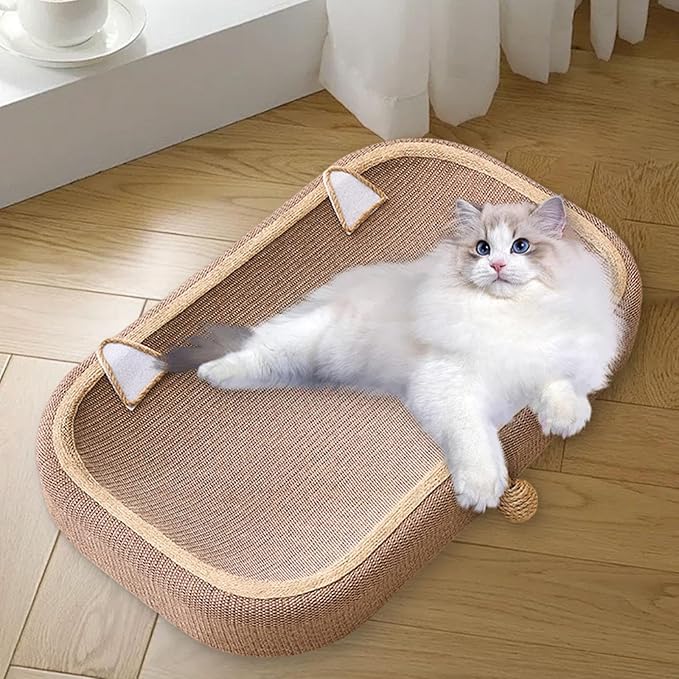 Cat Scratcher Bed with Sisal Scratching Pad - Interactive Toy & Furniture Protection Nest Basin for Cats Grinding Claw- 66cmx40cmx9cm