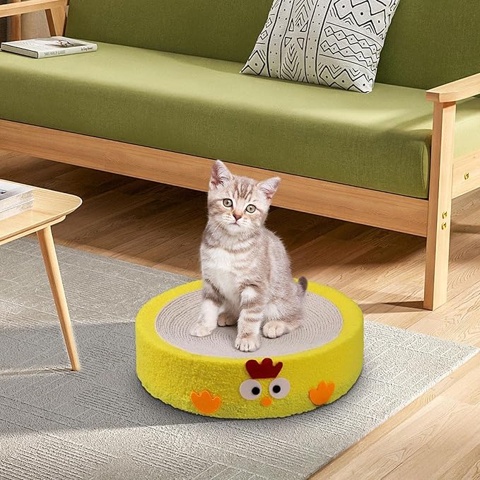 Cat Scratch Pad Bowl Nest Corrugated Cat Lounge Comfortable Claw with Interaction Ball Toy Furniture Protector, Yellow Circle