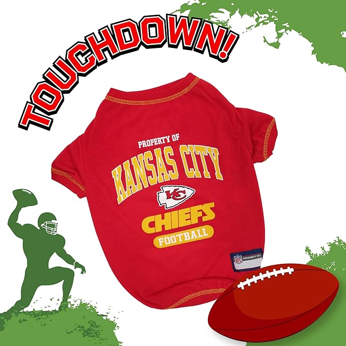 NFL Kansas City Chiefs Dog T-Shirt for Pets, Size Medium. Officially Licensed Pet Shirt with Team Logo, Soft Stretchable Comfort Fit Apparel for Dogs & Cats