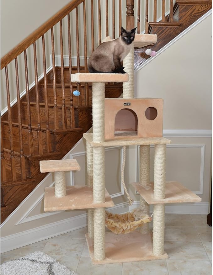 Armarkat A7202 72-Inch Real Wood Cat Tree, Beige,53 inches L X22 inches W X 72 inches H