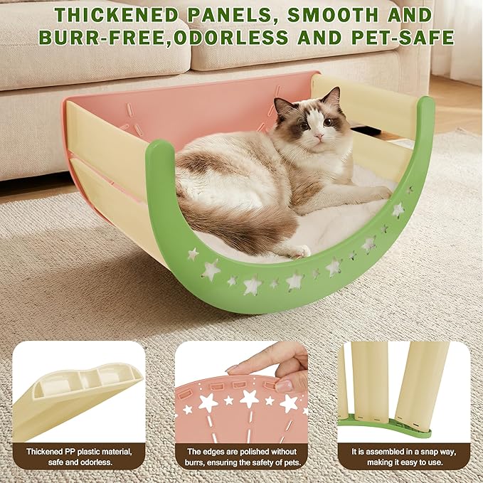 Cat Scratcher Bed – Sisal Scratch Pad & Soft Fleece Mat, Sturdy Elevated Lounge for Lounging, Climbing & Hiding, Supports up to 30 lbs, Pink