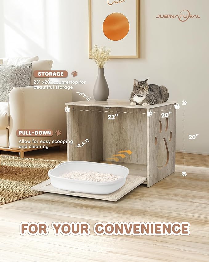 Cat Litter Box Enclosure, Indoor Hidden Cat Litter Box Furniture, Simple Classic Sliding Door Style Cat Litter Box Cabinet for Convenient Entry, Use As Side Table or Nightstand