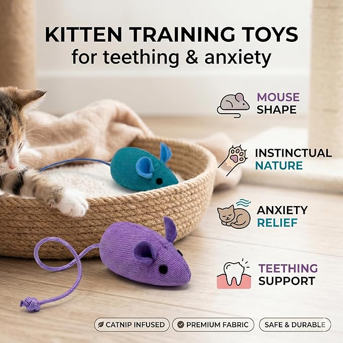 Happi N Pets 7 Pack Catnip Toy Mouse, Colorful Rainbow Cat Mouse Toy for Indoor Cats, Durable Poly Twill Interactive Kitten Toys for Bored Adult Cats, Soft Stuffed Chew Mice