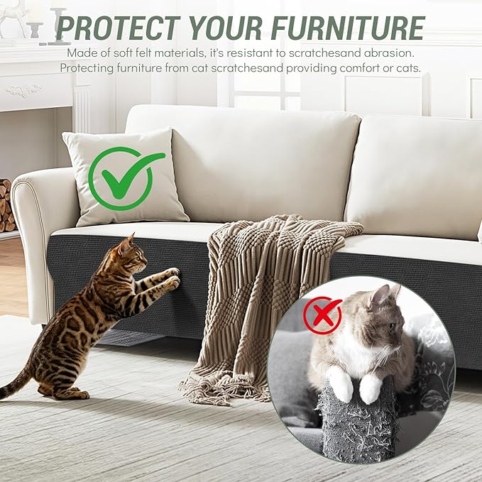 Couch Wall Corner Protector for Indoor Cats, Anti Scratch Furniture Protector from Cats Scratching, Trimmable Climbing Cat Scratcher Pad Mat for Cat Board/Door/Carpet(Black, 78.7x15.8In)