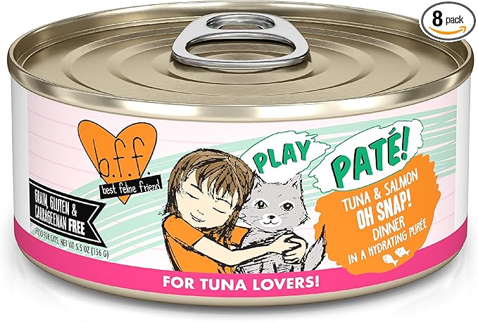 Weruva B.F.F. Play - Best Feline Friend Paté Lovers, Aw Yeah!, Tuna & Salmon Oh Snap! with Tuna & Salmon, 5.5oz Can (Pack of 8)