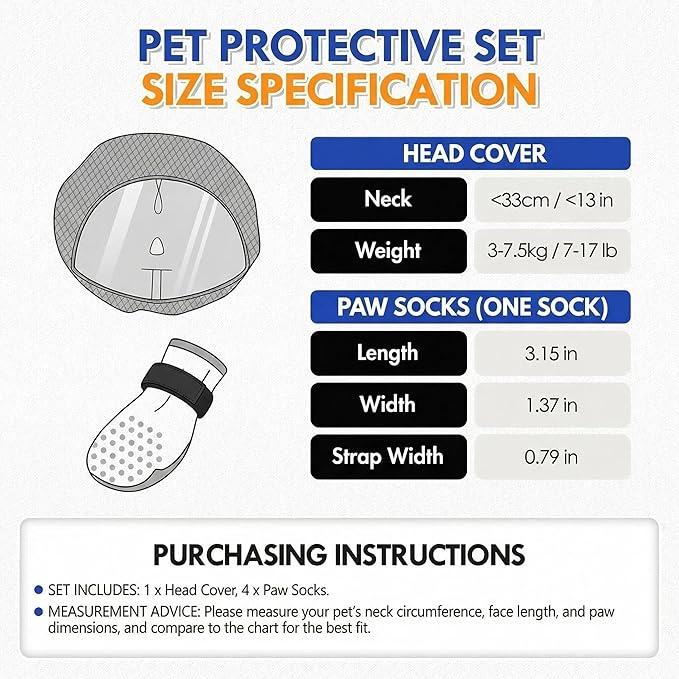 Cat Muzzle - Adjustable Anti-Bite Head Cover, Breathable Cat Grooming Helmet Mask with 4 Anti-Scratch Claw Covers for Nail Trimming, Injections & Bathing