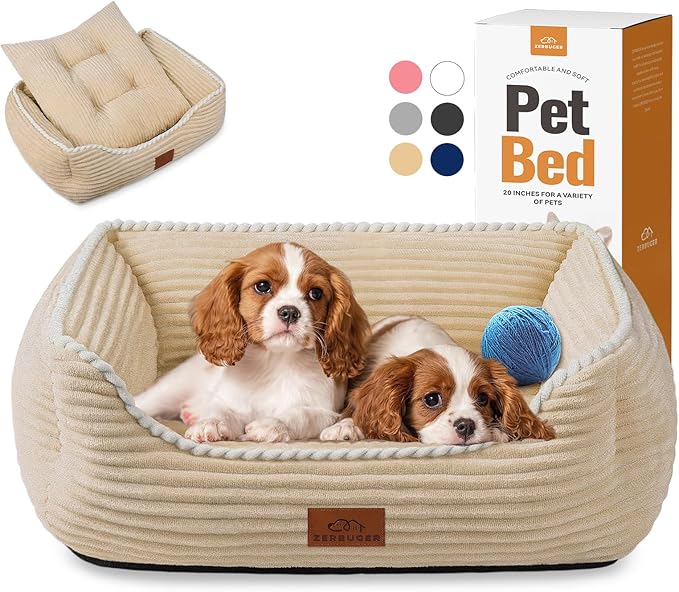 Zerbuger Rectangle Cat Dog Bed for Large Medium Small Pets Indoor Outdoor Machine Washable Sleeping Sofa Non-Slip Bottom Soft Puppy Bed Durable Orthopedic Calming Pet Cuddler (Medium, Coffee)