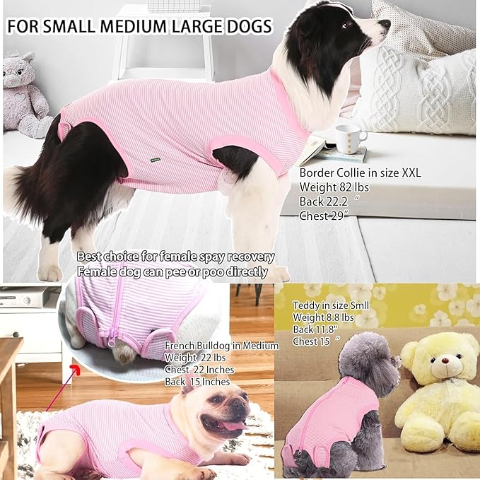 Dog Surgery Recovery Suit Dogs Neuter Spay Female Male Protective Clothes,Pink-White Striped M