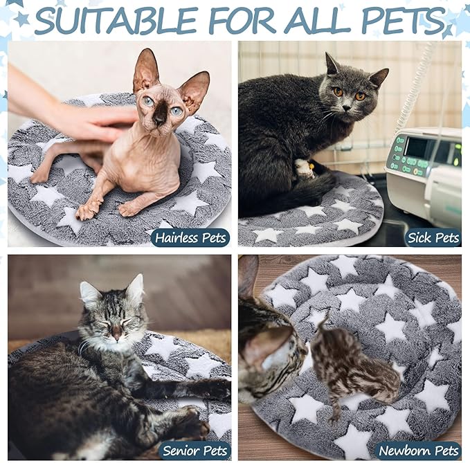 VitalCozy 2 Pack Self Heating Cat Pad Self Heating Cat Bed Machine Washable Heat Pet Mat Reversible Body Thermal Warm Round Dog Bed Crate Blanket for Feral and Indoor Cats(20'',Large Star)