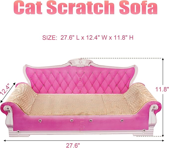COOZMENT Scratching Sofa, Couch Shaped Thick Scratching Cardboard, Lounge Bed for Indoor Rest&Play, Sofa Scratcher Pad (Pink, 27.6" L X 12.4" W X 11.8" H)