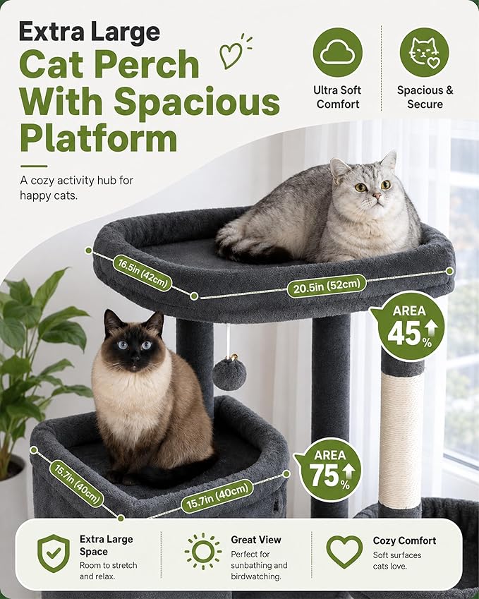 Extra Large Cat Tree, 84 Inch XXL Giant Cat Tower for Indoor Cats Large Adult 20lb+, Multi-Level Cat Climbing Condo with 5 Scratching Posts, 3 Wide Platform, 2 Baskets, 2 Cat Houses