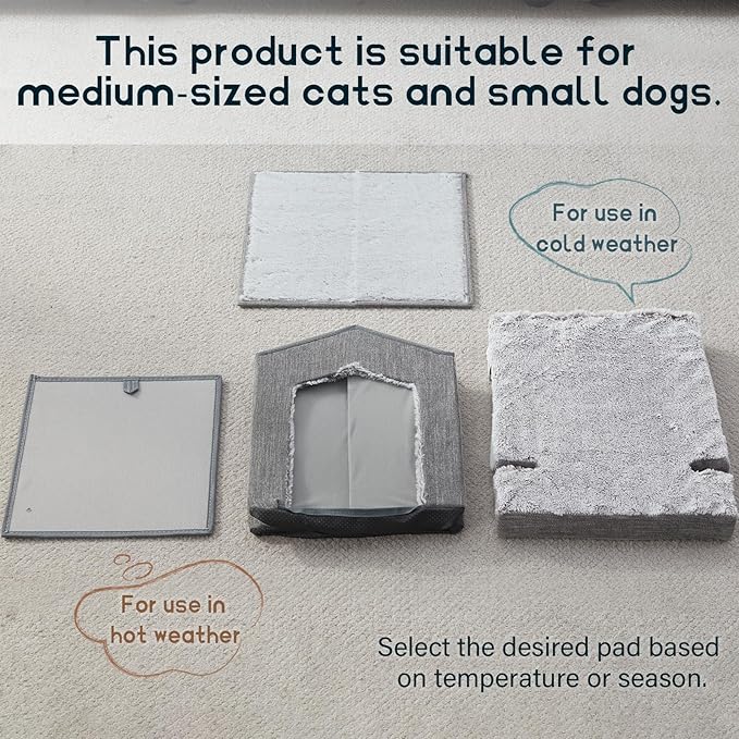 Cat Beds for Indoor Cats,Cat Houses,Cat Cave with Orthopedic Cushion,Foldable Cat Condos,Hideaway,Shelter,Gray Cat Tent for Small Dogs and Rabbit,Squirrel