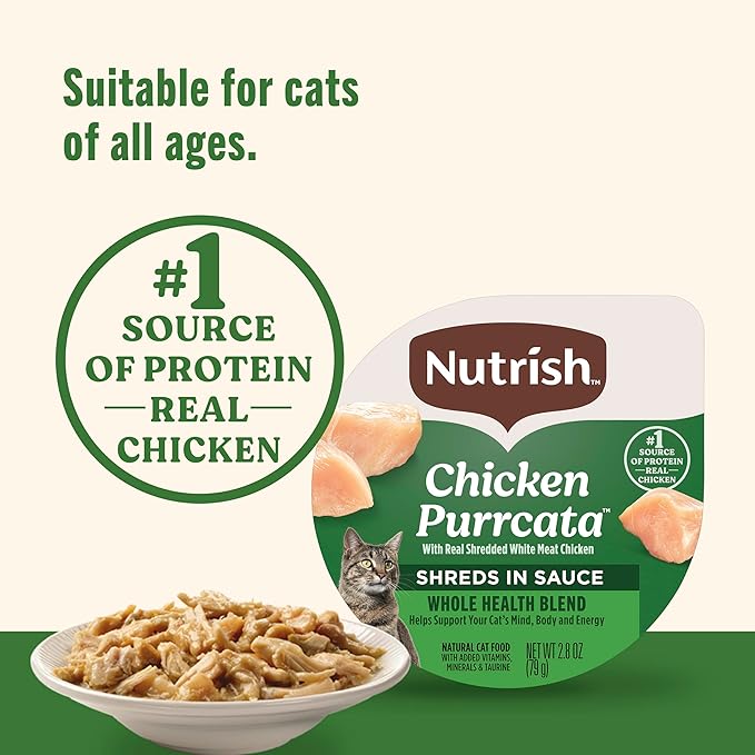 Nutrish Grain Free Wet Cat Food Chicken Purrcata Whole Health Blend with Real Shredded White Meat Chicken in Sauce, 2.8 oz. Cup, Pack of 12 (Rachael Ray)