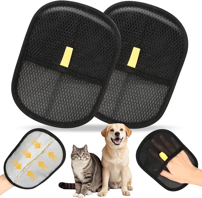 2 Pack Pet Hair Removal Glove for Dogs & Cats, Electrostatic Magic Brush for Pet Hair Removal, Reusable Grooming Glove Remover Tool for Clothing, Couch, Carpet, Car Seats, Furniture