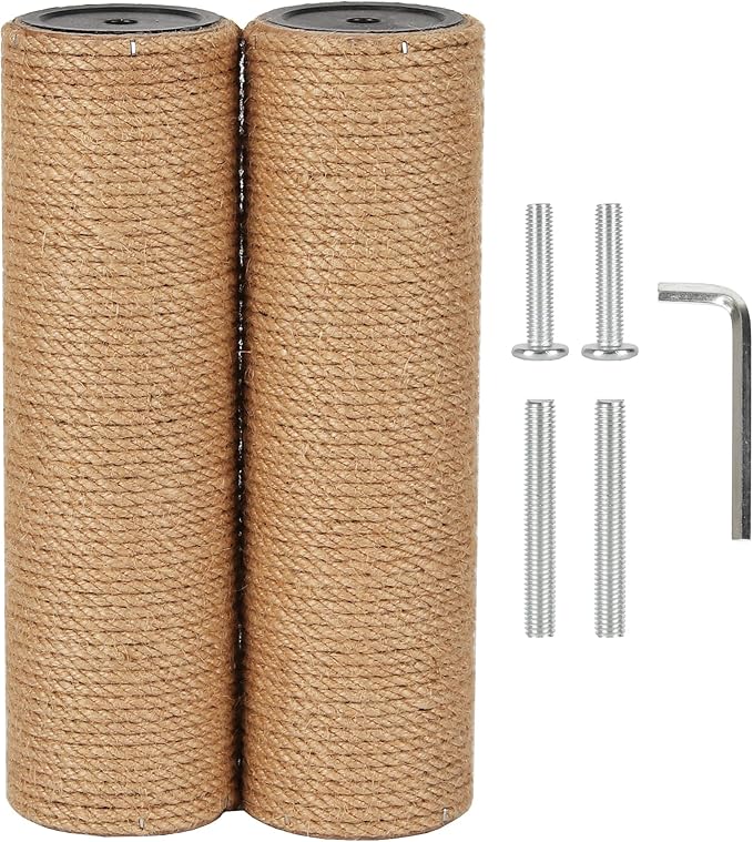 7.4cm 2.91in Diameter Cat Tree Scratching Post Replacement Jute Pole Parts for Cat Tower (9.84in/25cm, M8*2poles)