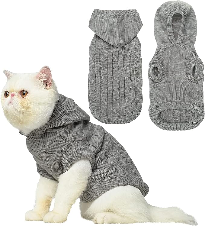 PUPTECK Winter Dog Cat Sweater Coat - Soft Cold Weather Clothes Knitwear for Kitties & Small Dogs Indoor Outdoor Walking Warm, Knitted Classic for Doggies Kitties