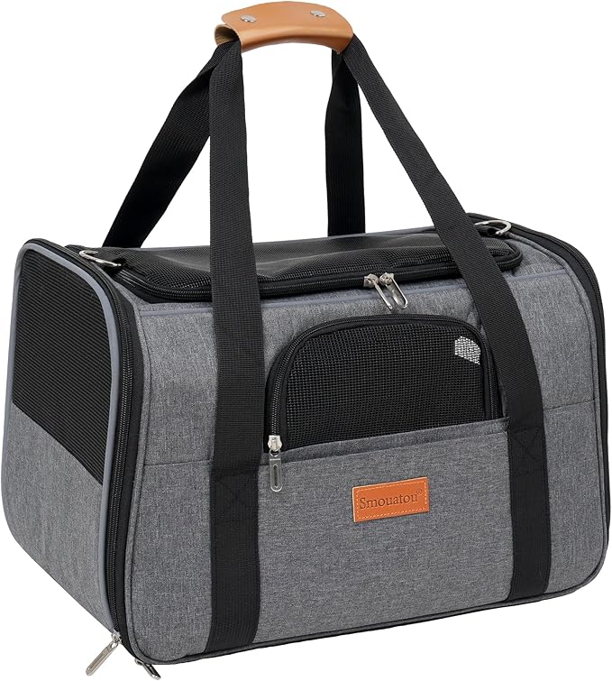 SMOUATOU Cat Carrier, Dog Carrier, Cat Bag Carrier, Cat Travel Carrier, Soft-Sided and Scratch-Proof mesh Cat Bag Pet Carriers, Travel Puppy Carry, Pet Home (Grey)